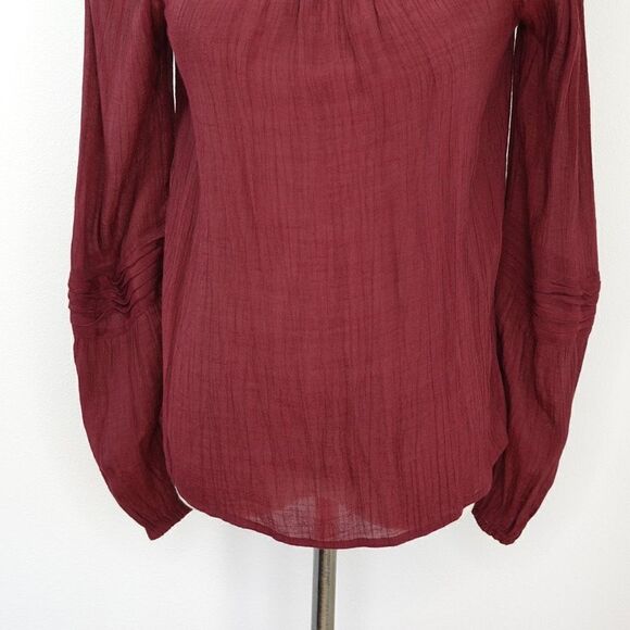 LC Lauren Conrad Long Sleeve Semi Sheer Peasant Top Burgundy Size XS - Picture 8 of 11